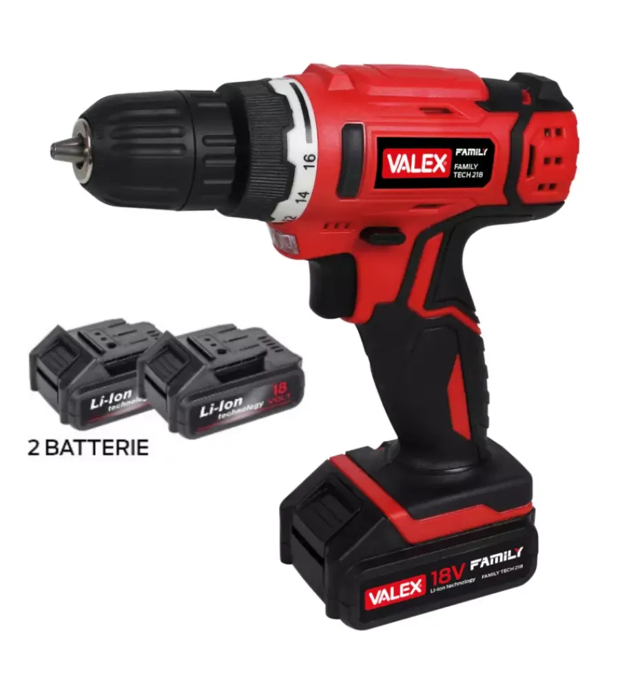 Valex Trapani E Avvitatori|Kit valigetta trapano avvitatore a batteria "family-tech 218" 2 batterie 18v 0,80ah