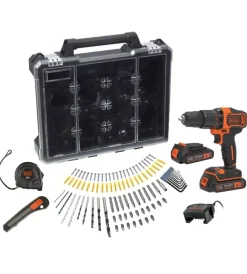 Black+Decker Trapani E Avvitatori|Kit valigetta trapano avvitatore a percussione a batteria "bcd700c2amb-qw" 100 accessori e 2 batterie 18v 1,5ah