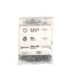 Sistemi Di Fissaggio- Kit viti testa bombata larga ø 6 x 30 + dadi + rondelle - 200 pz.