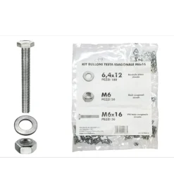 Sistemi Di Fissaggio- Kit viti testa esagonale m6 x 16 + dadi + rondelle - 200 pz.