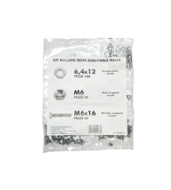 Sistemi Di Fissaggio- Kit viti testa esagonale m6 x 16 + dadi + rondelle - 200 pz.