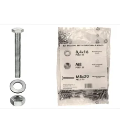 Sistemi Di Fissaggio|Kit viti testa esagonale m8 x 30 + dadi + rondelle - 200 pz.