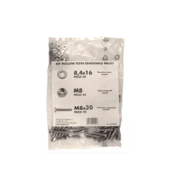 Sistemi Di Fissaggio|Kit viti testa esagonale m8 x 30 + dadi + rondelle - 200 pz.