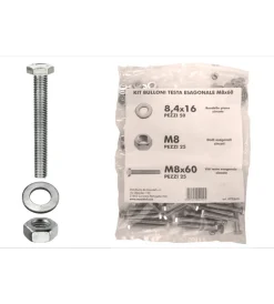 Sistemi Di Fissaggio- Kit viti testa esagonale m8 x 60 + dadi + rondelle - 100 pz.