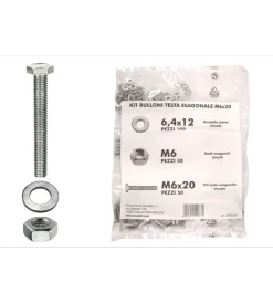 Hot Kit viti testa esagonale m6 x 20 + dadi + rondelle - 200 pz. Sistemi Di Fissaggio