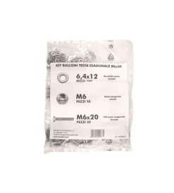 Hot Kit viti testa esagonale m6 x 20 + dadi + rondelle - 200 pz. Sistemi Di Fissaggio