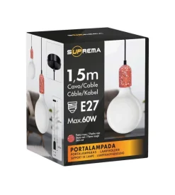 Illuminazione Per Interno- Lampada a sospensione cemento rossa 1,5 mt, e27