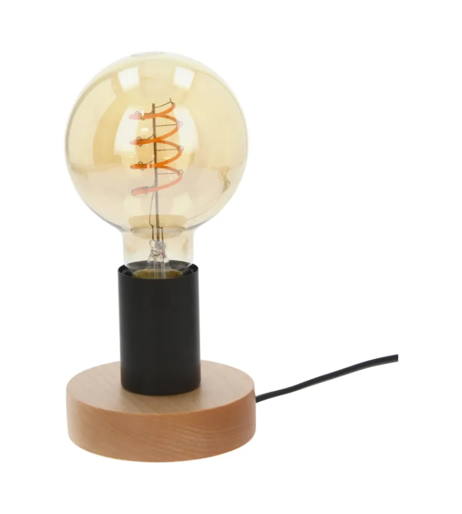 Outlet Lampada da tavolo "figo" rotonda legno e metallo, e27 Illuminazione Per Interno