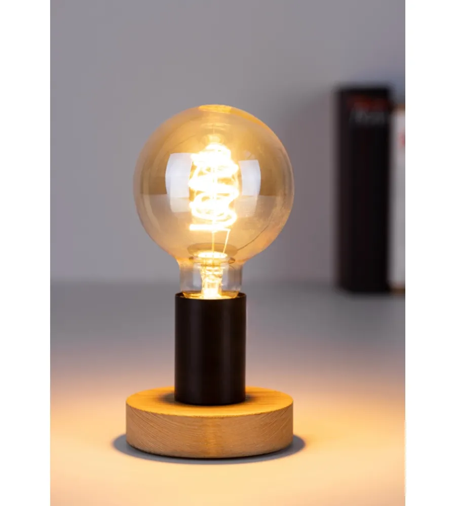 Outlet Lampada da tavolo "figo" rotonda legno e metallo, e27 Illuminazione Per Interno