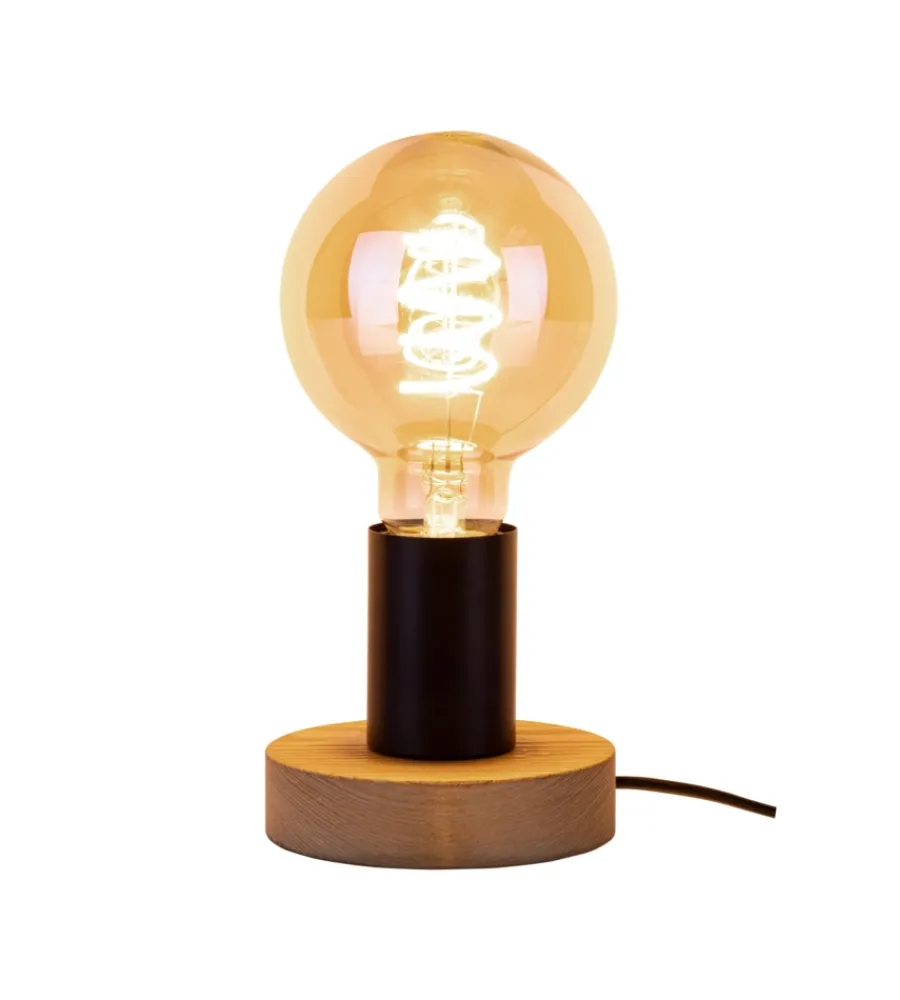 Outlet Lampada da tavolo "figo" rotonda legno e metallo, e27 Illuminazione Per Interno