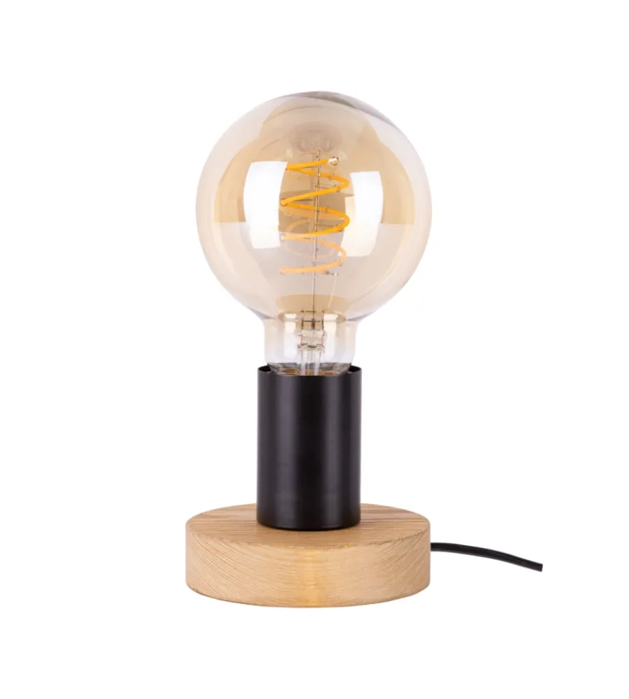 Outlet Lampada da tavolo "figo" rotonda legno e metallo, e27 Illuminazione Per Interno