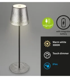Illuminazione Per Esterno|Lampada da tavolo ricaricabile argento, 280 lumen