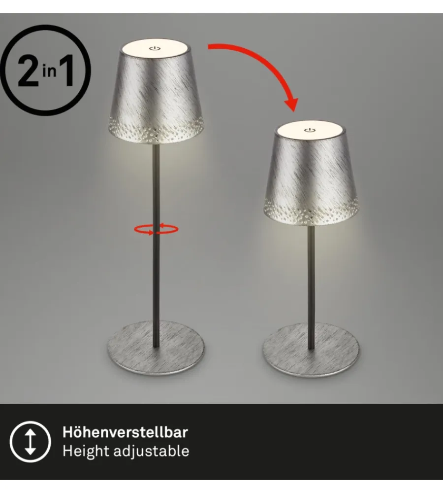 Illuminazione Per Esterno|Lampada da tavolo ricaricabile argento, 280 lumen