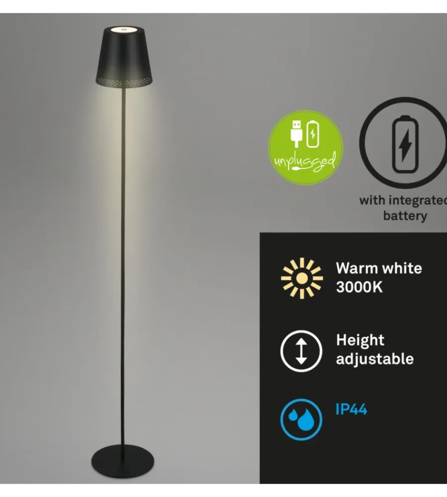 Illuminazione Per Esterno|Lampada da terra led ricaricabile e regolabile in altezza nero, 400lm