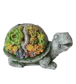 EuroGarden Illuminazione Per Esterno|Lampada solare "tartaruga" con dettagli piante grasse, 30x14,5x17 cm