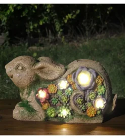 Outlet Lampada solare "coniglio" con dettagli piante grasse, 30x14,5x17 cm Illuminazione Per Esterno