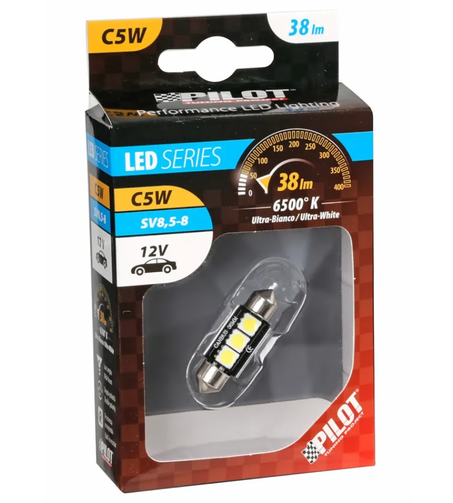 Elettrico- Lampada 12v hyper-led 9 - 3 smd x 3 chips - (c5w) - 10x36 mm - sv8,5-8 - 1 pz 58450