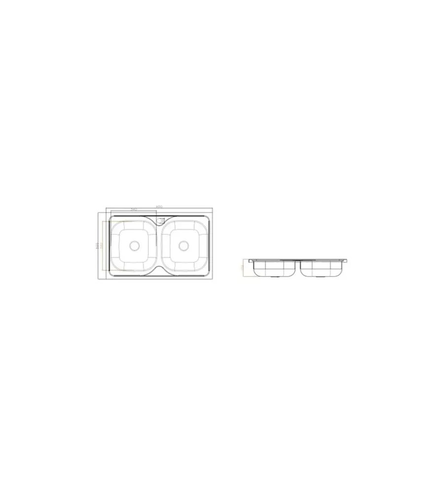 Lavelli- Lavello cucina da appoggio con 2 vasche, 50x80 cm