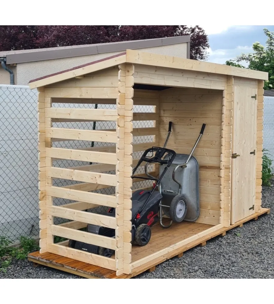 Online Legnaia armadio da esterno multiuso in legno massello 329x122x195 cm Contenitori Da Esterno
