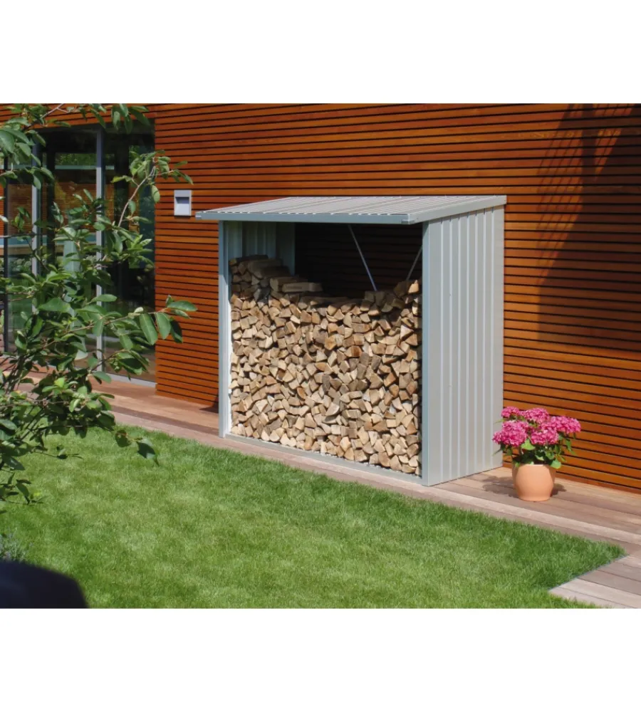 Contenitori Da Esterno-Biohort Legnaia "woodstock 230" in acciaio zincato argento metallizzato, 229x102x199 cm - 35020