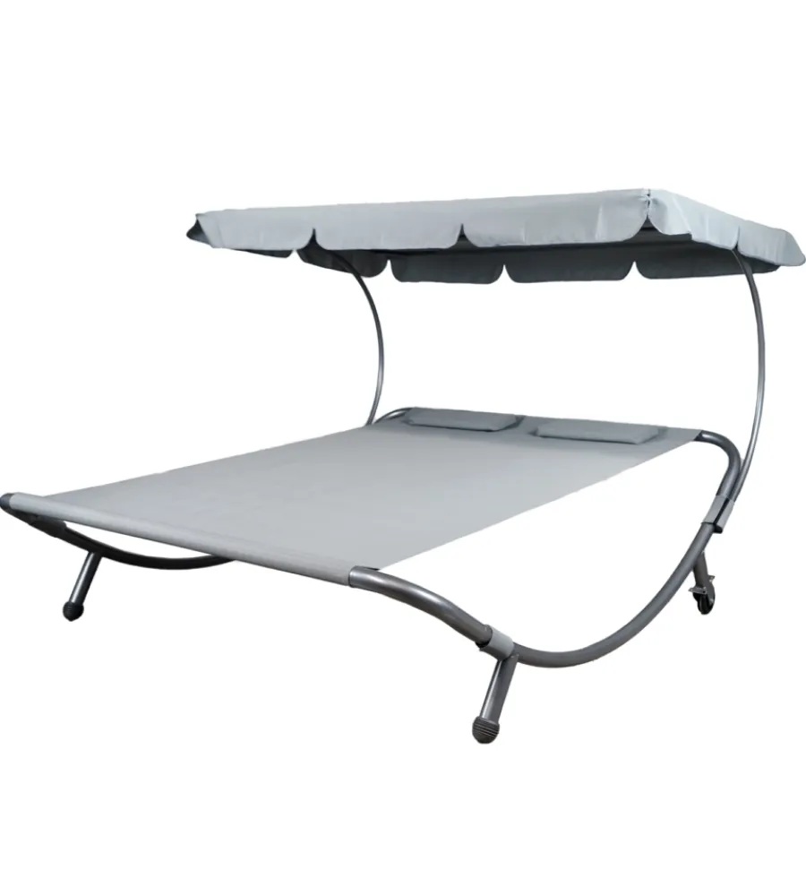 Mobili Da Giardino E Accessori-EuroGarden Lettino amaca da esterno in acciaio e textilene con tettuccio grigio 173x196x175 cm