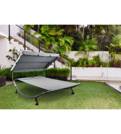 Mobili Da Giardino E Accessori-EuroGarden Lettino amaca da esterno in acciaio e textilene con tettuccio grigio 173x196x175 cm