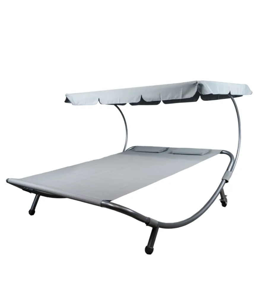 Mobili Da Giardino E Accessori-EuroGarden Lettino amaca da esterno in acciaio e textilene con tettuccio grigio 173x196x175 cm