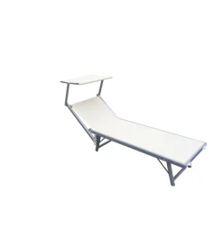 Mobili Da Giardino E Accessori|Lettino da esterno essenza "ibiza" con tettuccio in alluminio e textilene, color beige 186x59x36 cm