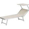 Mobili Da Giardino E Accessori|Lettino da esterno essenza "deluxe" con tettuccio in alluminio e textilene color beige 183x61x38 cm