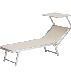 Mobili Da Giardino E Accessori|Lettino da esterno essenza "deluxe" con tettuccio in alluminio e textilene color beige 183x61x38 cm
