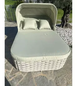 Mobili Da Giardino E Accessori|Lettino da giardino reclinabile con parasole a due posti riviera "agapanthus" tortora e verde 217x127x55/66 cm