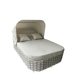 Mobili Da Giardino E Accessori- Lettino da giardino reclinabile con parasole a due posti riviera "agapanthus"" bianco e grigio 217x127x55/66 cm