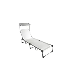 Mobili Da Giardino E Accessori|Lettino prendisole pieghevole, schienale e parasole regolabili e cuscino essenza "mykonos" in alluminio e textilene bianco 187x57x30 cm