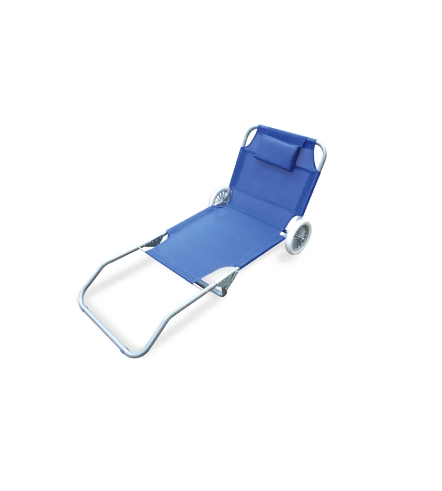 Mobili Da Giardino E Accessori|Lettino prendisole pieghevole e con ruote essenza "minorca" in acciaio e textilene blu 66x150x90 cm