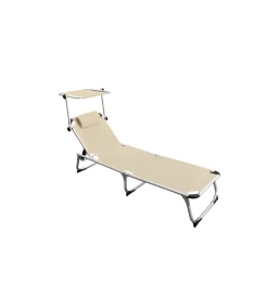 Mobili Da Giardino E Accessori|Lettino prendisole pieghevole, schienale e parasole regolabili e cuscino essenza "mykonos" in alluminio e textilene beige 187x57x30 cm