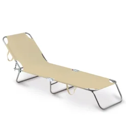 Mobili Da Giardino E Accessori|Lettino prendisole pieghevole e reclinabile essenza "maiorca" in acciaio e pvc beige 188x24x55 cm