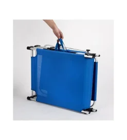 Mobili Da Giardino E Accessori- Lettino prendisole pieghevole, schienale e parasole regolabili e cuscino essenza "mykonos" in alluminio e textilene blu 187x57x30 cm