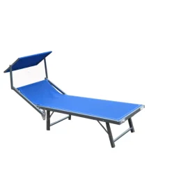 Lettino prendisole reclinabile essenza "ibiza" in alluminio e textilene blu 183x59x36 cm Mobili Da Giardino E Accessori