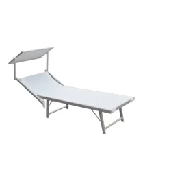 Mobili Da Giardino E Accessori- Lettino prendisole reclinabile essenza "ibiza" in alluminio e textilene bianco 183x59x36 cm