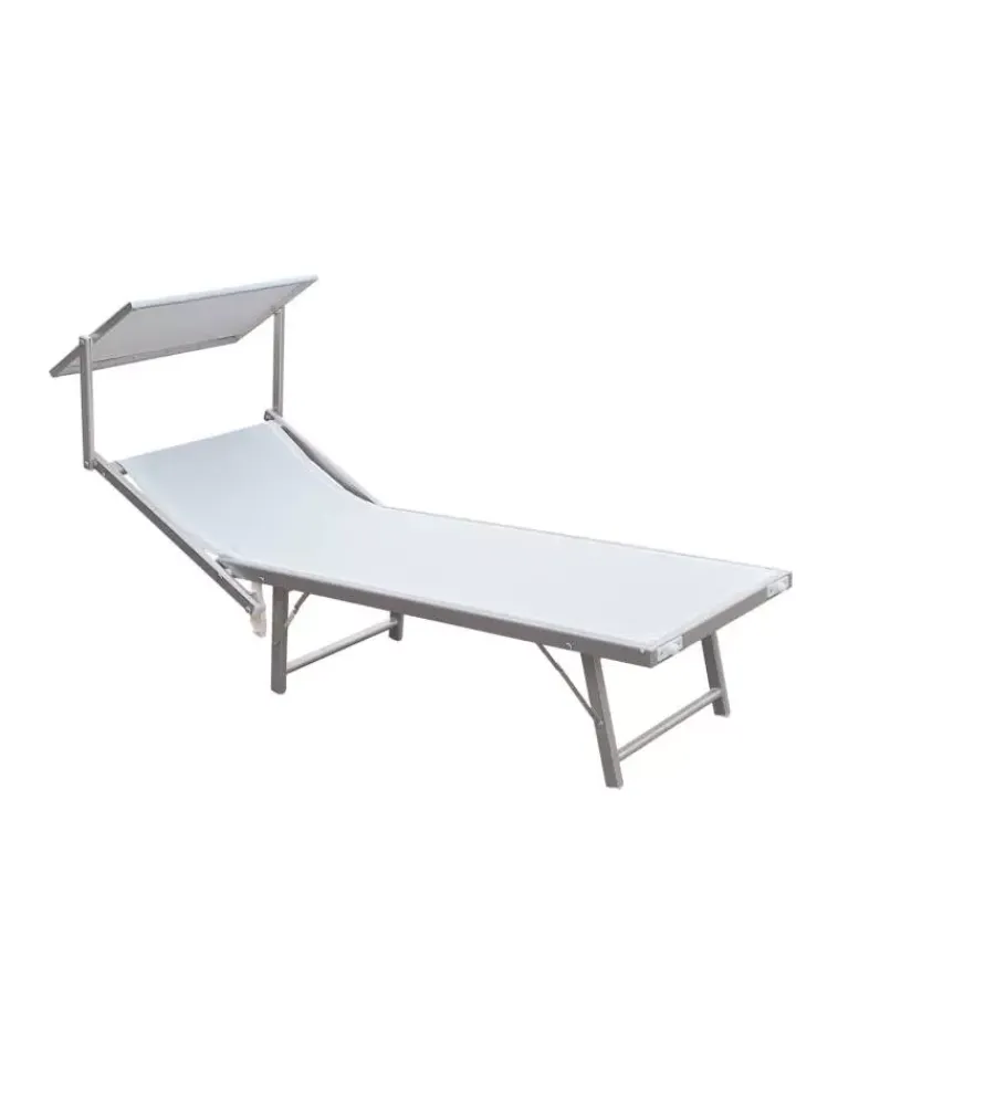 Mobili Da Giardino E Accessori- Lettino prendisole reclinabile essenza "ibiza" in alluminio e textilene bianco 183x59x36 cm