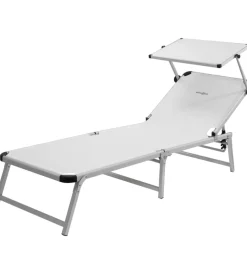 Sale Lettino prendisole reclinabile con tettuccio "marbella" in alluminio e syntex plus bianco 192x67x30 cm Mobili Da Giardino E Accessori