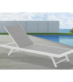 Hot Lettino prendisole riviera "agave" con schienale regolabile in alluminio e textilene imbottito bianco e grigio 196x62x92,5 cm Mobili Da Giardino E Accessori