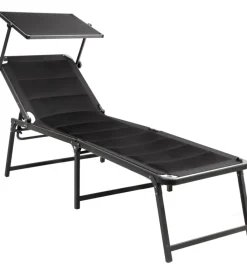 Mobili Da Giardino E Accessori-Brunner Lettino prensisole reclinabile con tettuccio "aravelhigh duna 3d" in alluminio e poliestere nero 198x64x48/103 cm