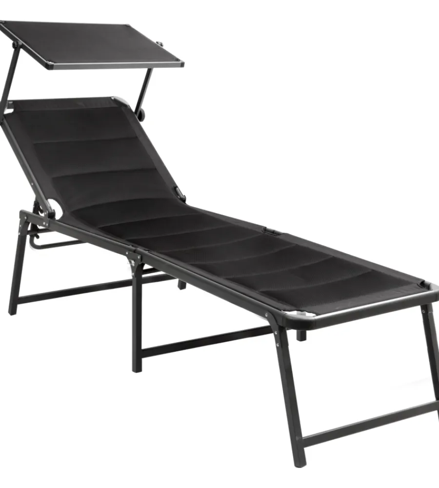 Mobili Da Giardino E Accessori-Brunner Lettino prensisole reclinabile con tettuccio "aravelhigh duna 3d" in alluminio e poliestere nero 198x64x48/103 cm