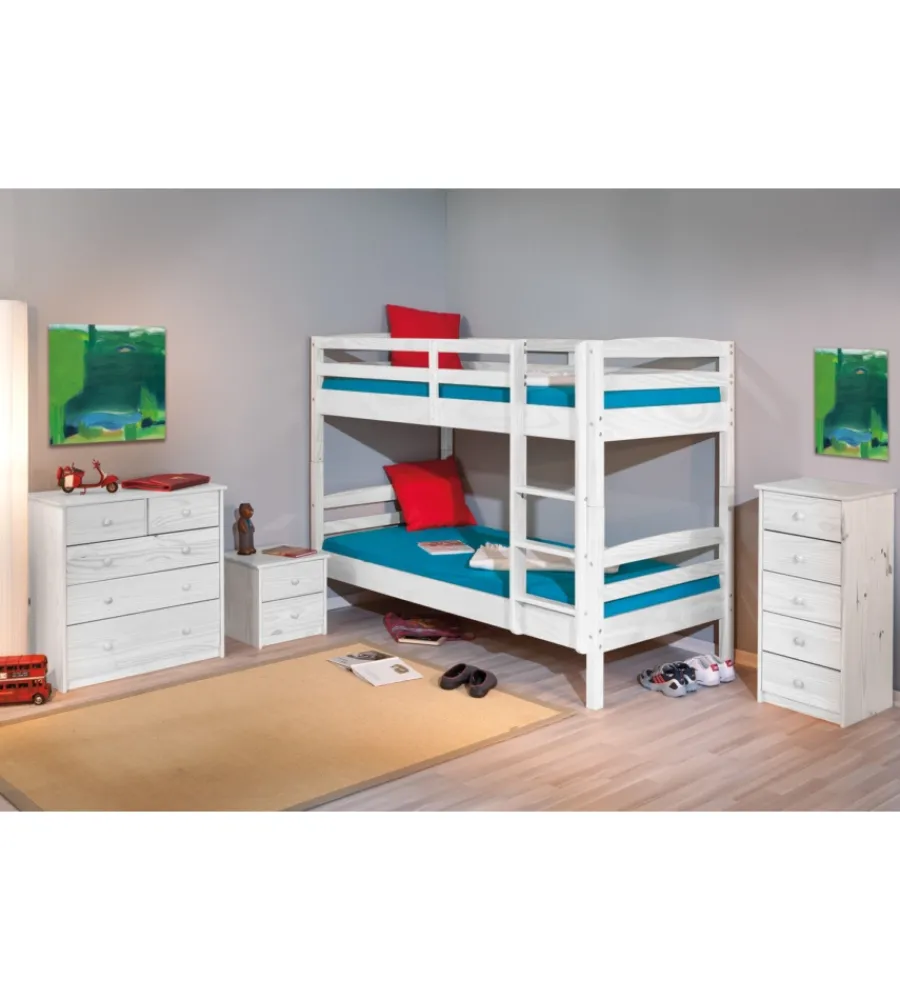 Letti E Comodini|Letto a castello in pino massello bianco 200x102x148 cm