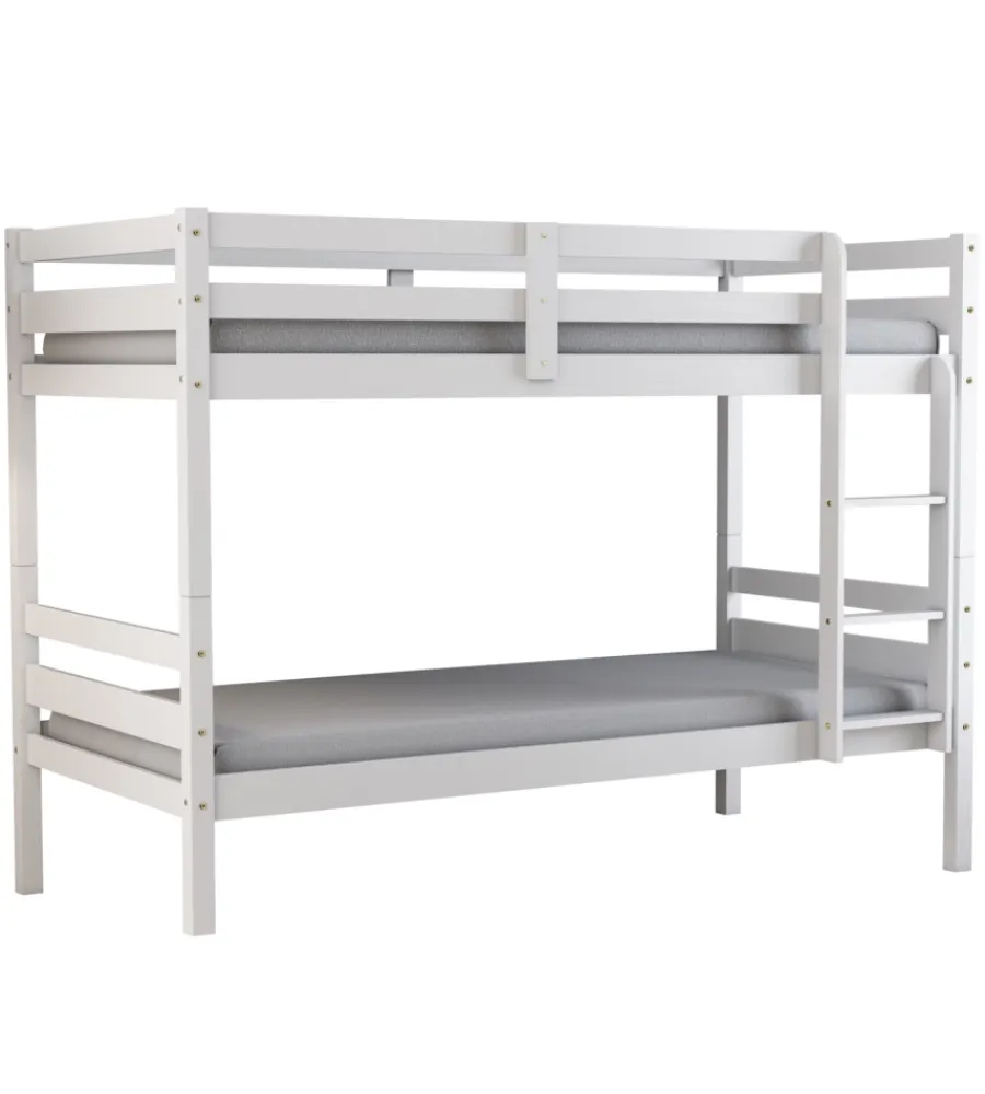 Letti E Comodini-BellaHome Letto a castello "lione" in pino massello bianco laccato 199,5x97x150 cm