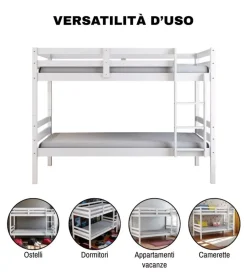 Letti E Comodini-BellaHome Letto a castello "lione" in pino massello bianco laccato 199,5x97x150 cm