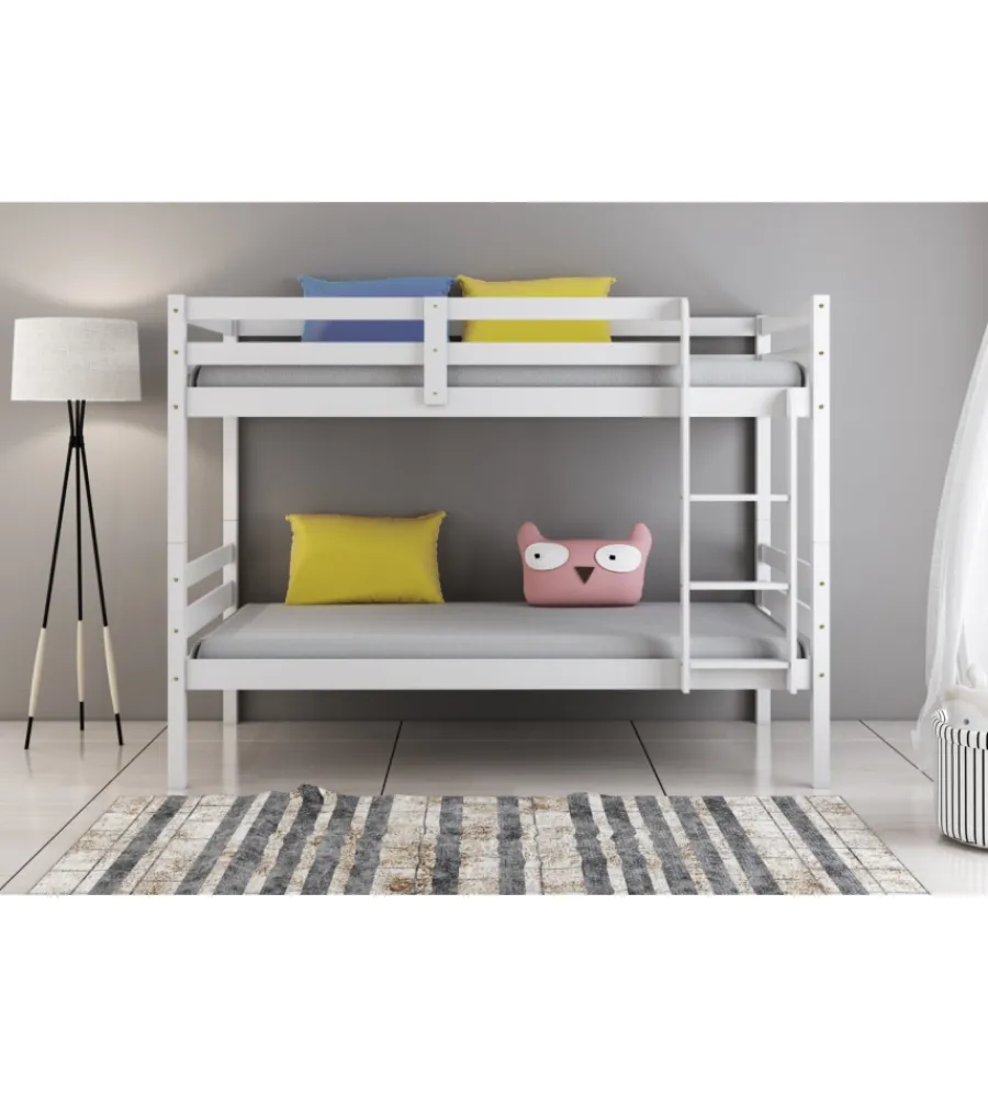 Letti E Comodini-BellaHome Letto a castello "lione" in pino massello bianco laccato 199,5x97x150 cm