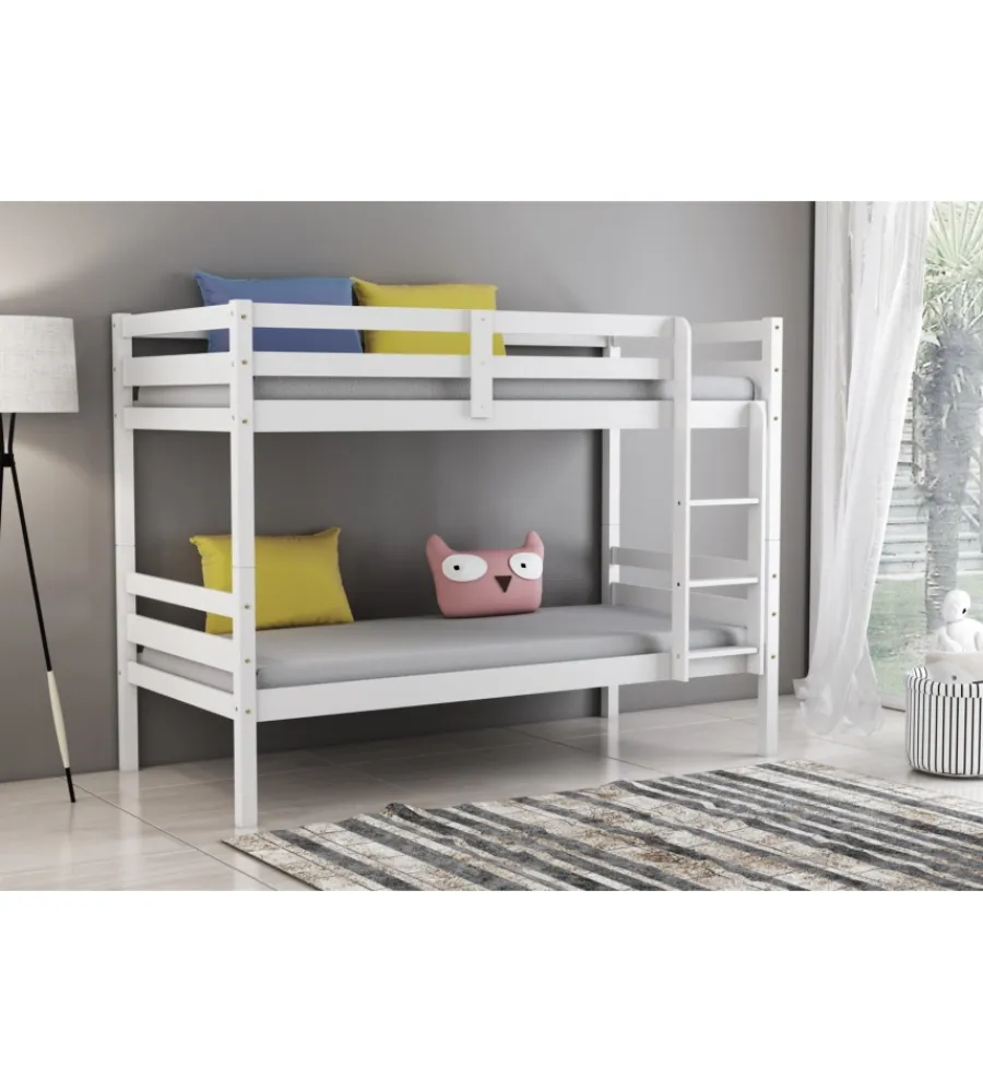 Letti E Comodini-BellaHome Letto a castello "lione" in pino massello bianco laccato 199,5x97x150 cm