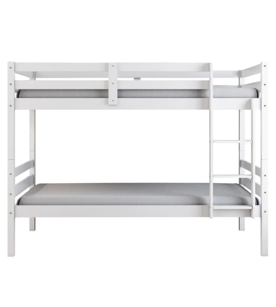 Letti E Comodini-BellaHome Letto a castello "lione" in pino massello bianco laccato 199,5x97x150 cm